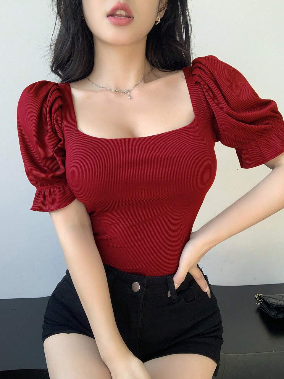 Elegant Puff Sleeve Women's T-Shirt, Spring New Arrival,Ruffle Cute Tops