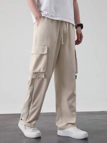 Manfinity Hypemode Men's Beige Cropped Cargo Pants With Zipper Detail And Multiple Pockets