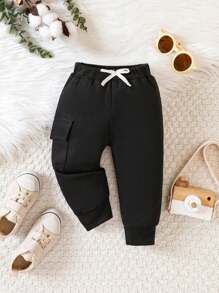 SHEIN Playful Pals Baby Boys' Sporty & Casual Simple Cargo Style Pants With Pockets