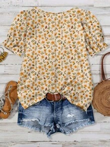 SHEIN CURVE+ Blouse ample d'été imprimée à manches courtes pour femmes grandes tailles, style bohème, idéale pour les vacances