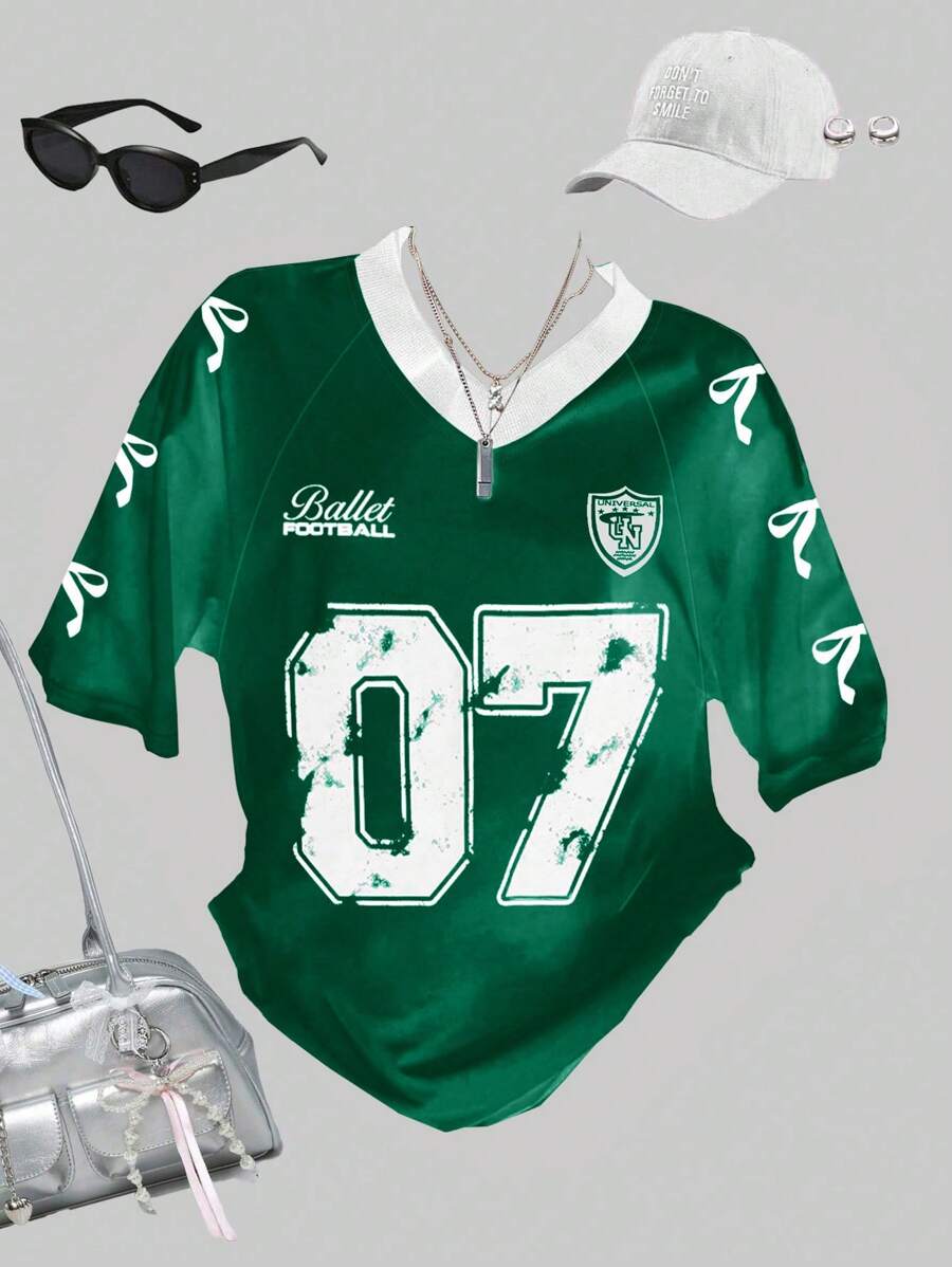 SHEIN Explorewe Tween 女童粉色运动平纹短袖 T 恤，夏季