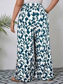 SHEIN VCAY Plus Allover Print Belted Wide Leg Summer Pants - Multicolor - View 2