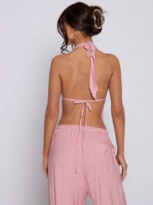 MUSERA Halterneck Tie Back Bralette Striped Top Only Spring Summer Cute Vacation Holiday Beach Ibiza - Multicolor - View 2