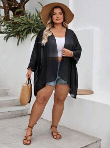SHEIN CURVE+ Abrigo holgado de unicolor con mangas de murciélago y abertura delantera para mujer talla grande CURVE, para el verano, Curve Plus, Hoho Vacation
