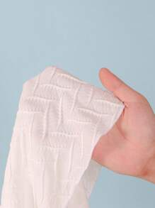 SHEIN 少女三件套罗纹针织纹理白色吊带背心、游泳短裤和裹身裙、度假泳衣