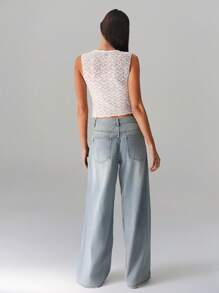 SHEIN Unity Chic Minimalist Lace Cap Sleeve Casual T-Shirt For Spring & Summer - White - View 2