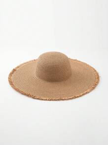 1pc Fashionable Casual Bohemian Style Fringed Raffia Sun Hat - Khaki - View 2