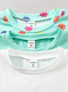 SHEIN 2 Stücke/Set Tween-Mädchen Lässig Rundhals Kurzarm T-Shirt und Shorts