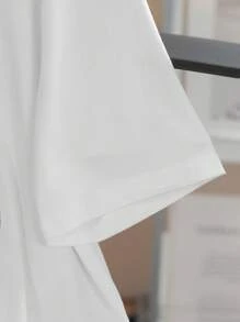 女士沙滩海星与贝壳印花白色圆领短袖T恤 - 白色 - 查看 4