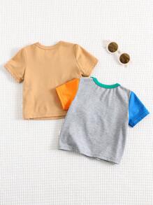 Cozy Pixies مجموعة ملابس علوية كم قصير بطباعة حيوان كرتوني ناعم 2 قطعة للأطفال حديثي الولادة بنين/بنات - كاكي - مشاهدة 2