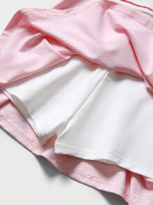 JNSQ Back To School Tween Girl Sporty Short Sleeve Dress, Kids' Color Block Round Neck Outdoor Sports Short Sleeve Dress, Suitable For Autumn Daily Wear, Outdoor Activities, Vacation, Streetwear, Party And Leisure - Red and White - View 9