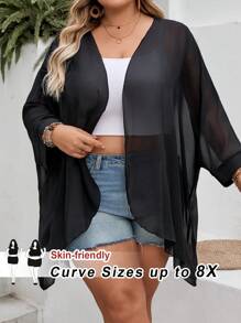SHEIN CURVE+ Abrigo holgado de unicolor con mangas de murciélago y abertura delantera para mujer talla grande CURVE, para el verano, Curve Plus, Hoho Vacation