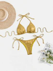 Swim EVENT 女士 2 件套泳衣套装，露背比基尼上衣和三角泳裤，夏季时尚