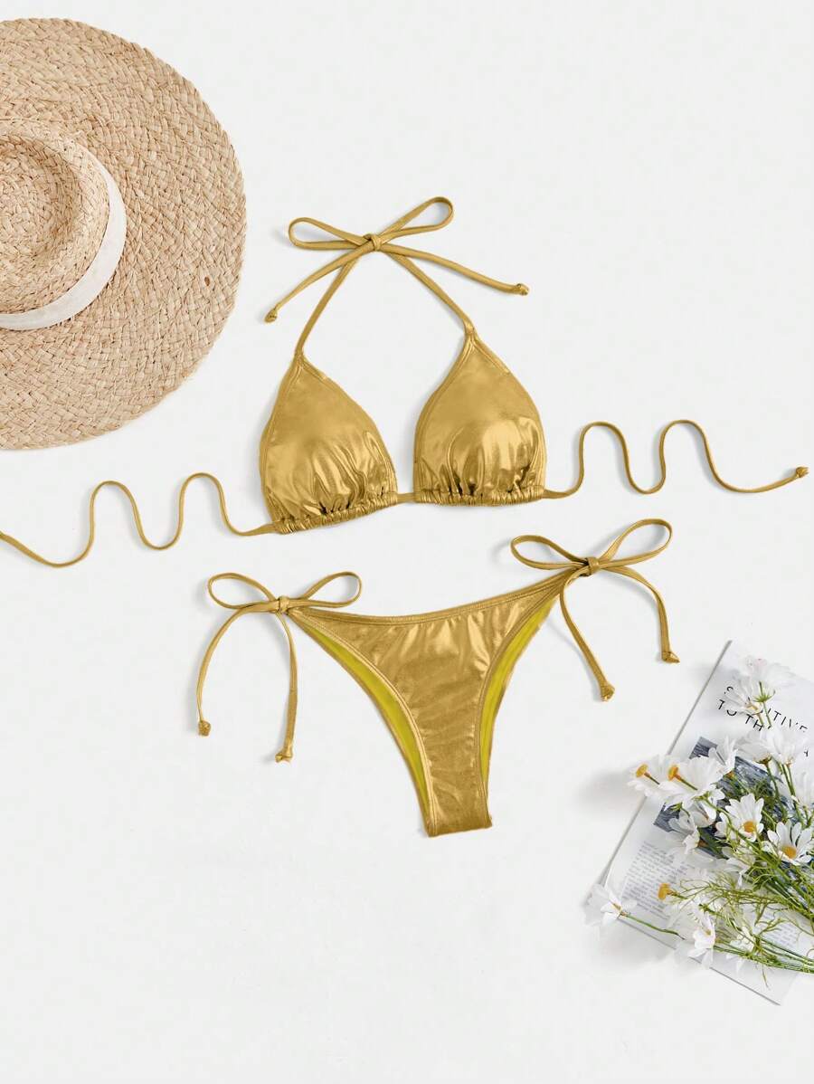 Swim EVENT 女士 2 件套泳衣套装，露背比基尼上衣和三角泳裤，夏季时尚