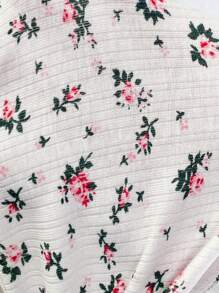 SHEIN Plus Size Women Ditsy Floral Short Sleeve Tie-Waist Nursing Maternity Top - White - View 8