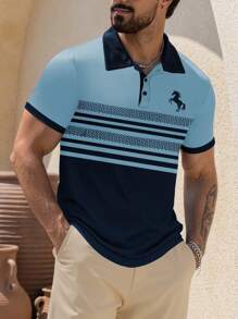 Manfinity Dauomo Men's Striped Short Sleeve Casual/Commute Polo Shirt - Multicolor - View 1