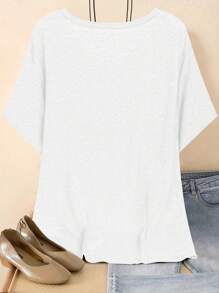Plus Size Women V-Neck Short Sleeve Casual Loose Versatile T-Shirt - White - View 2