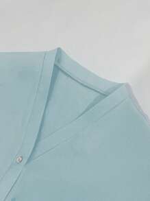 INAWLY 2 件女士休闲套装：纯色落肩长袖单排扣衬衫和中长裙