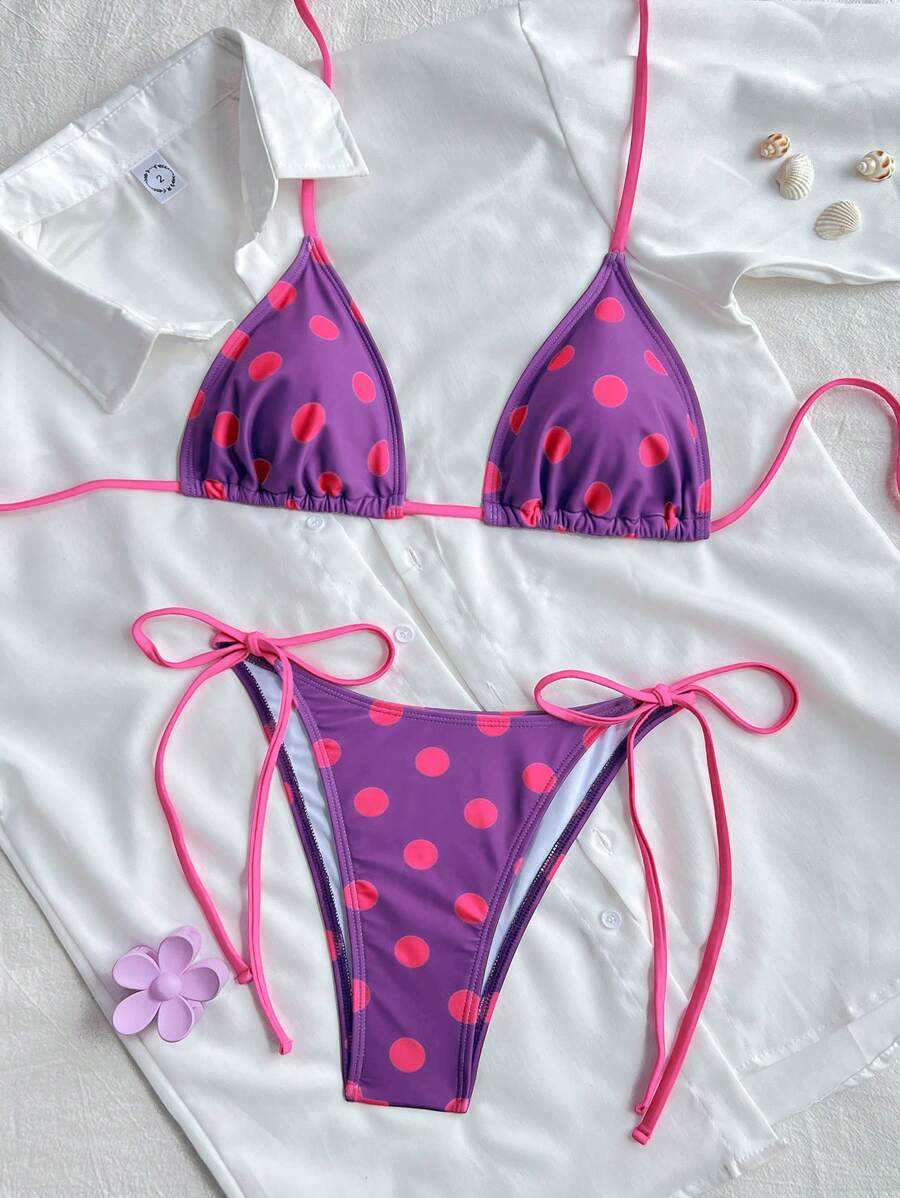 SHEIN Swim Polka Dot Print Two Pieces Swimwear For Beach Vacation, Random Print For Summer - Multicolor - View 1