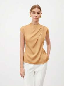 BizChic 2025 年夏季新款女士圆领肩部褶皱袖上衣，休闲商务优雅沙滩装，适合婚礼宾客、乡村音乐节、早午餐、机场、170 年代斯德哥尔摩风格美国独立日