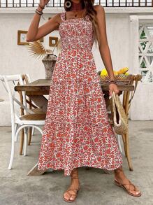 Breezaya Women's Floral Print Spaghetti Strap Casual Mini Sun Dress - Burnt Orange - View 5