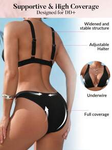 Swim DD+ Women's Solid Color Sexy Bikini Top For Summer Beach - Black - View 2