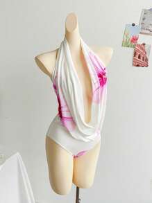Soleia Body de damă, colorat, cu imprimeu floral, cu decolteu în V adânc, fără spate, potrivit pentru vacanță - Multicolor - Vizualizare 6