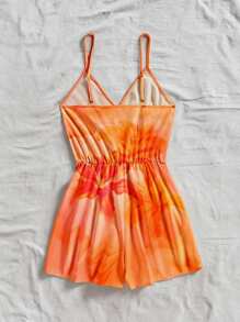 SHEIN EZwear Women's Boho Floral Print Woven Fabric Jumpsuit With Spaghetti Straps And A Wrap Design - Multicolor - View 3