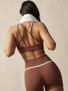 VARSITIE Contrast Binding Edge Hollow Out Spaghetti Straps Backless Cropped Sporty Tank Top