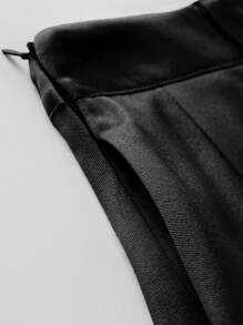 SHEIN PETITE High Waist Grey Pleated A-Line Mini Skirt, Slimming & Anti-Flashing - Black - View 7