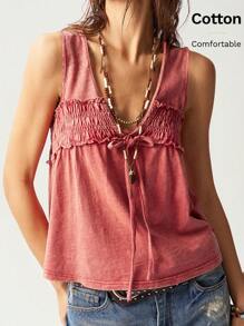 Bohemela Camiseta de tirantes de punto de ajuste ceñido y cuello en V de unicolor para mujer