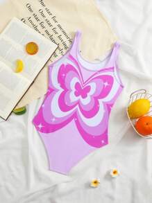 SHEIN Tween Girls Butterfly Print One-Piece Swimsuit - Multicolor - View 2