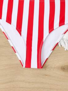 Tween Girl Striped Swimwear Top & Bottom 2 Pieces Set, Fashion, Prints Random