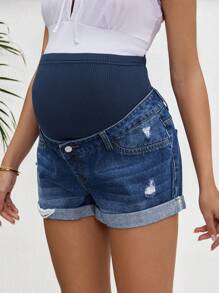 SHEIN Gestrickte Umstandsshorts mit Bauchstützrolle und aufgerolltem Saum für schwangere Frauen, Strandoutfits für Umstandsmode, Sommer-/Sommeroutfits für Frauen, geeignet für Partys, Urlaube, Dates, Valentinstag, Nachmittagstee, geeignet für Sommer, Frühjahr-Sommer-Strandoutfits, Modekleidung, Muttertag/Mama/Mutter/Muttis Tag/Mami/Mutti Geschenk