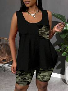 Slaydiva Áo vest rộng rãi không tay họa tiết camo cỡ lớn, thích hợp mặc vào mùa hè, kỳ nghỉ, bãi biển, lễ hội, hòa nhạc, sân bay, khu nghỉ dưỡng - xanh quân đội - Xem 2
