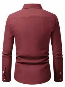 Manfinity Homme Men's Plaid Single Breasted Casual/Office Wear Long Sleeve Shirt - Burgundy - View 2