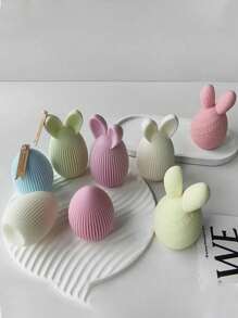 1pc Colorful Egg Shaped Silicone Mold - Rabbit Ears Candle, Wax, Plaster Decor Mold For DIY Handmade Casting, Holiday Decoration, Wedding, Party, Table Centerpiece