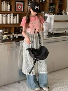 DAZY 夏季新款宽松休闲毕业蕾丝透视中长连衣裙 - 白色 - 查看 6