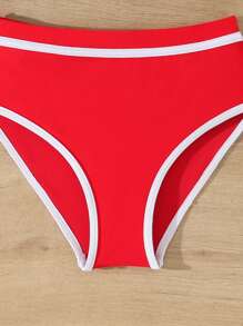 SHEIN Tween Girls Ruffled Trim Vacation Casual Bikini Set - Red - View 6