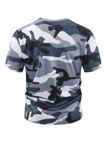 Manfinity LEGND 2025 Spring/Summer New Plus Size Men's T-Shirt, Fashionable Camouflage Pattern Round Neck Short Sleeve Tee