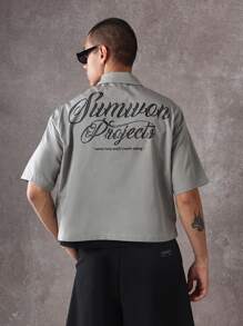 SUMWON Áo sơ mi nylon cỡ lớn Urban Streetwear Logo in phía sau Thiết kế tối giản Thời trang nhẹ nhàng Bộ sưu tập dự án cài nút thường ngày - Xám - Xem 1