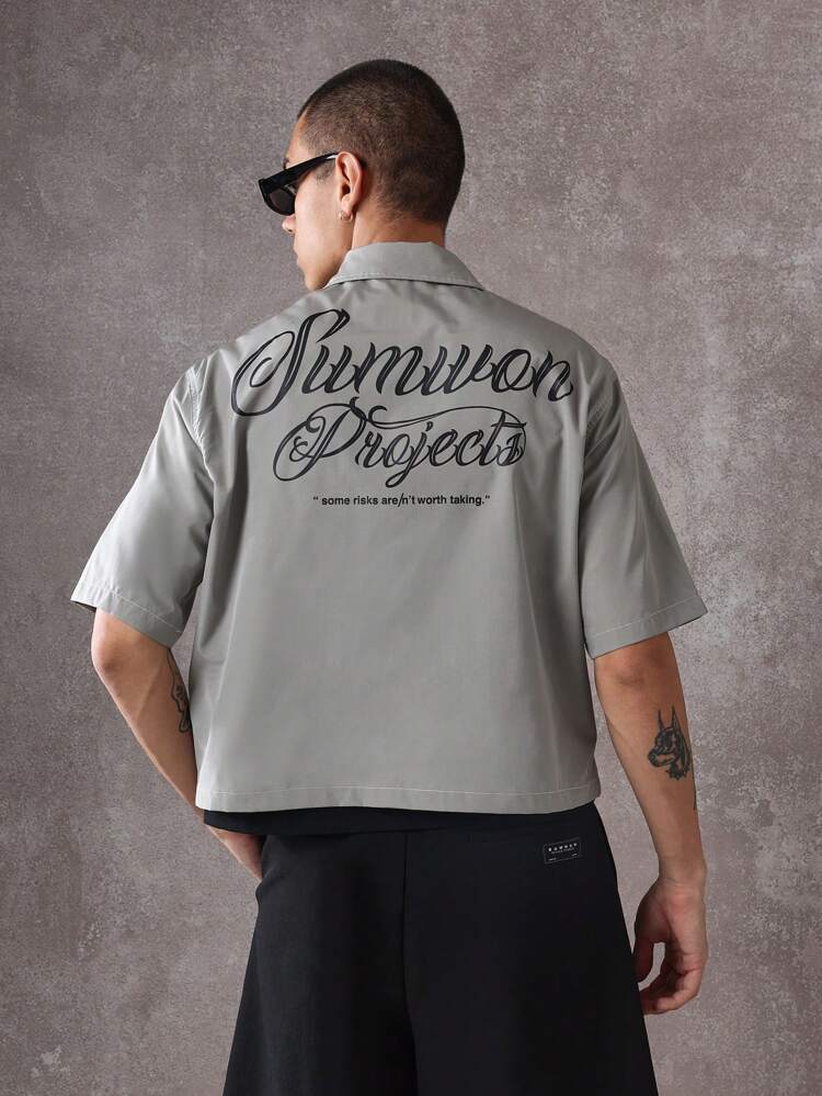 Übergroßes, leichtes Nylonhemd mit Logo-Print auf der Rückseite