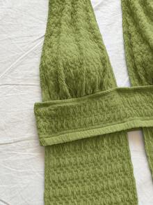 Soleia Bộ 2 áo và quần short thường ngày mùa hè cho nữ - Màu trơn, hở lưng - màu xanh lá - Xem 3