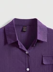 ROMWE 女式休闲纯色蝙蝠袖衬衫，夏季 - 紫色 - 查看 3