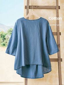 Rusticease Women's Solid Color Minimalist Fashion Blouse, Suitable For Summer - Blue - View 1