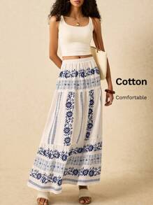 Poéselle 女士花卉印花长款休闲沙滩裙 - 白色 - 查看 1