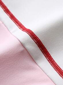 JNSQ Back To School Tween Girl Sporty Short Sleeve Dress, Kids' Color Block Round Neck Outdoor Sports Short Sleeve Dress, Suitable For Autumn Daily Wear, Outdoor Activities, Vacation, Streetwear, Party And Leisure - Red and White - View 8