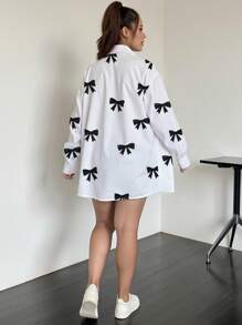 SHEIN 1pc Women Plus Size Butterfly Print Drop Shoulder Long Sleeve Single Breasted Casual Shirt Fall Cloth For Women