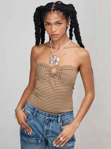 COUREZ Top bandeau a rayas con detalle delantero / Tops / Tops de verano / Tops para salir / Estilo informal / Festival de música de ocio Vacaciones Destinos Y2K Vintage