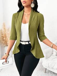SHEIN Lady Áo khoác cardigan họa tiết rỗng màu xanh phong cách retro bốn mùa dành cho nữ vào mùa thu/đông - màu xanh lá - Xem 7